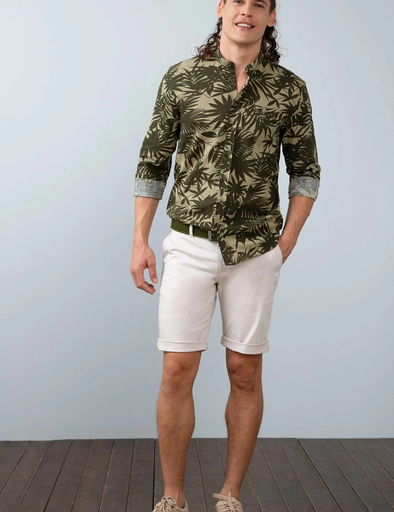 17708 Khaki Flower US POLO ASSN Cotton Shirt