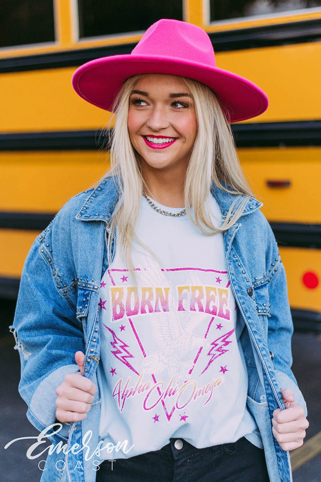 Alpha Chi Omega Born Free Graphic LS Tee