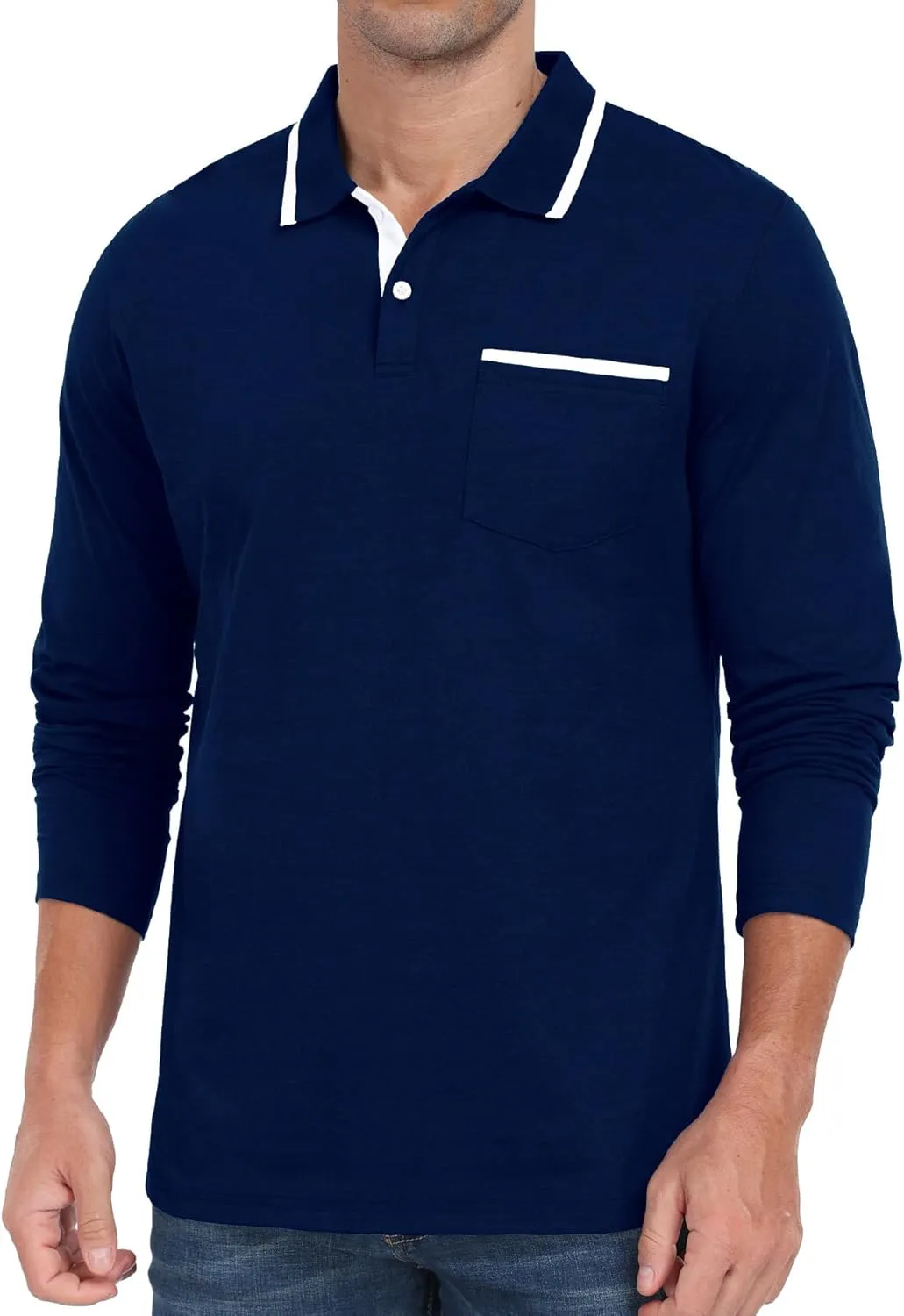 Askdeer Men's Polo Shirts Cotton Long Sleeve Polo T Shirt Classic Casual Golf Collar Tee