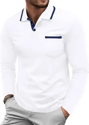 Askdeer Men's Polo Shirts Cotton Long Sleeve Polo T Shirt Classic Casual Golf Collar Tee