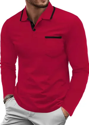 Askdeer Men's Polo Shirts Cotton Long Sleeve Polo T Shirt Classic Casual Golf Collar Tee