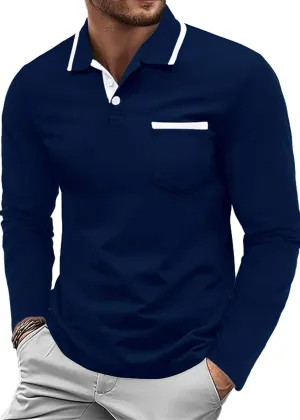 Askdeer Men's Polo Shirts Cotton Long Sleeve Polo T Shirt Classic Casual Golf Collar Tee