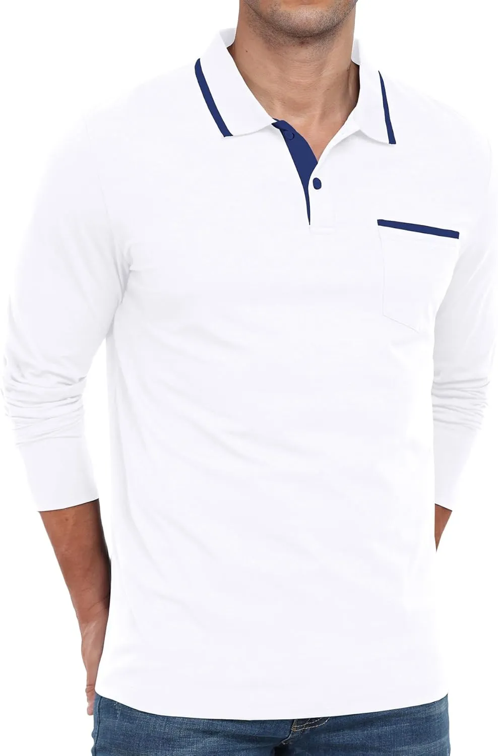 Askdeer Men's Polo Shirts Cotton Long Sleeve Polo T Shirt Classic Casual Golf Collar Tee