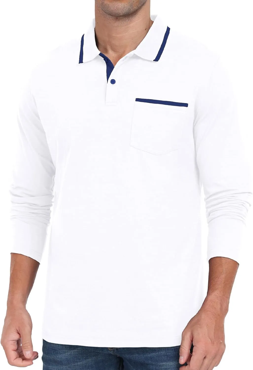 Askdeer Men's Polo Shirts Cotton Long Sleeve Polo T Shirt Classic Casual Golf Collar Tee