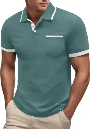 Askdeer Men's Polo Shirts Cotton Short Sleeve Polo T Shirt Classic Casual Golf Collar Tee with Pocket