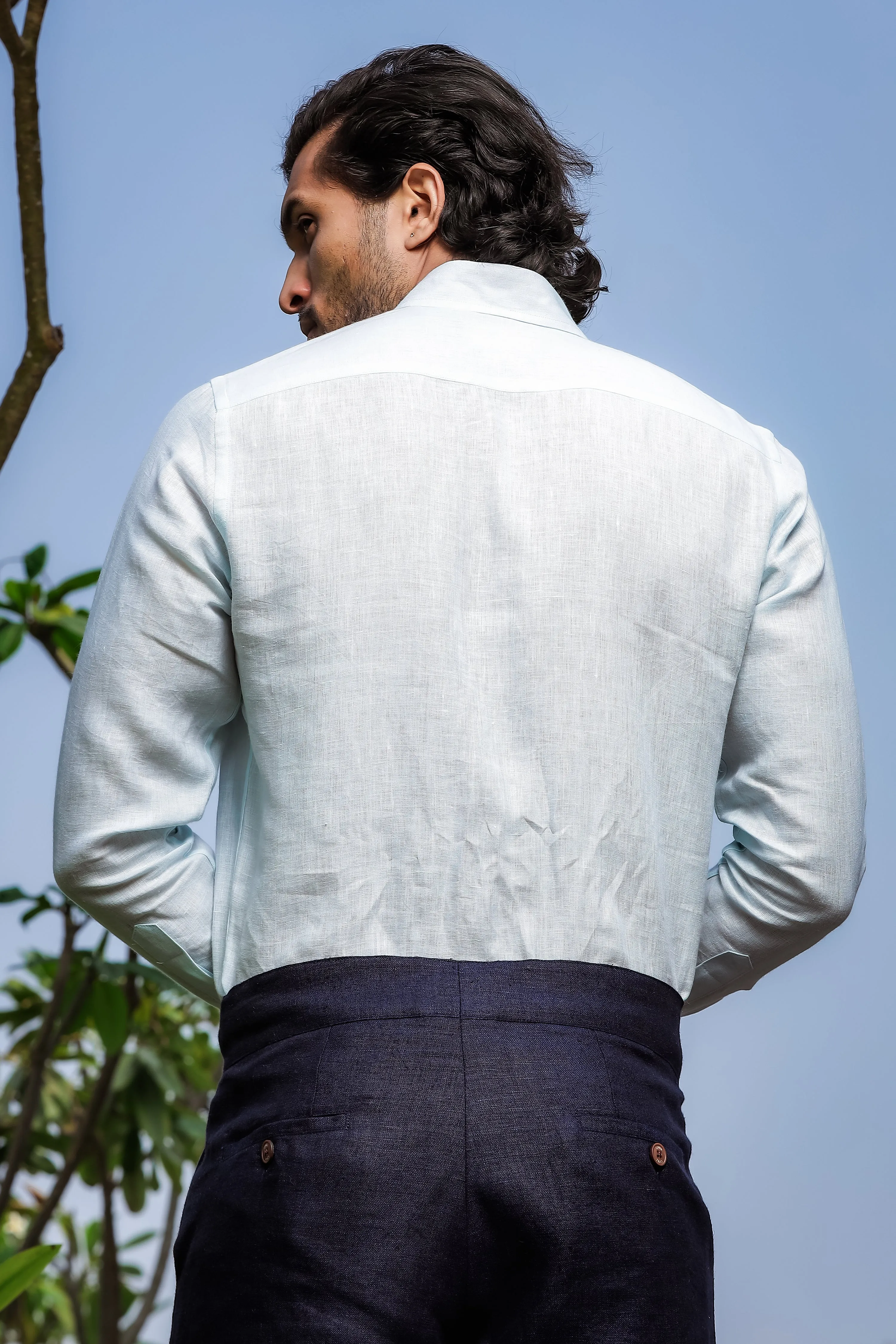 Austin - Pure Linen Button Down Full Sleeve Shirt - Light Blue