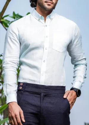 Austin - Pure Linen Button Down Full Sleeve Shirt - Light Blue