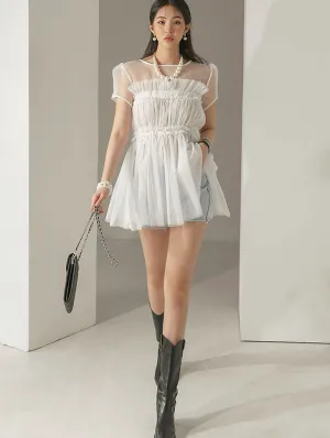 B2728 Ruffle Sheer Long Blouse