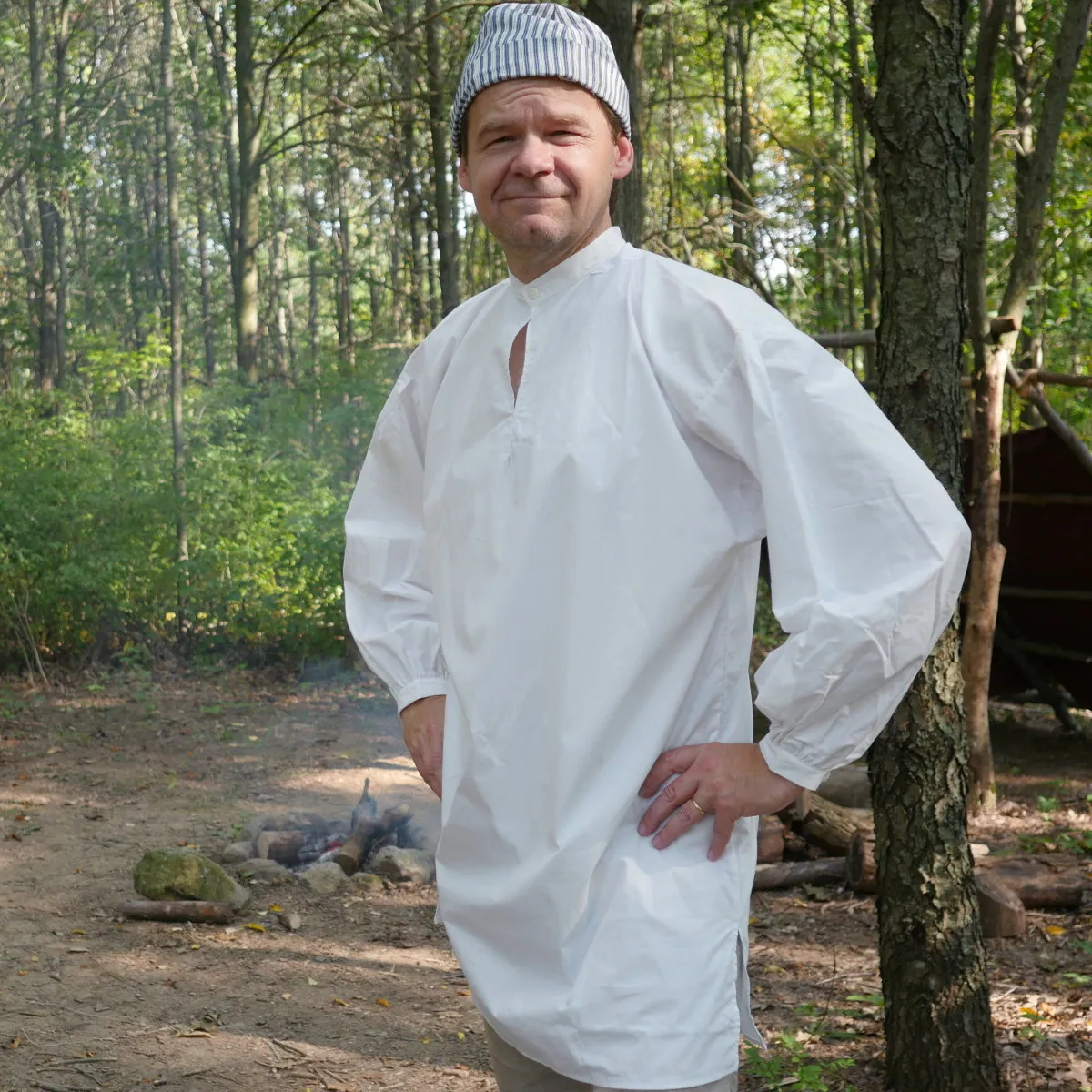 Banded Collar Shirt in Cotton