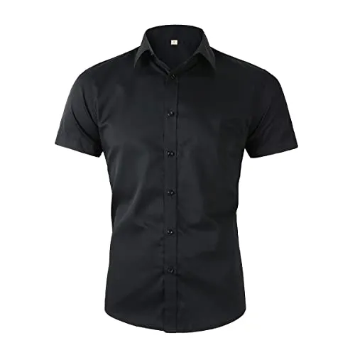 Beninos Men's Short Sleeve Dress Shirt (5619 Black, S)