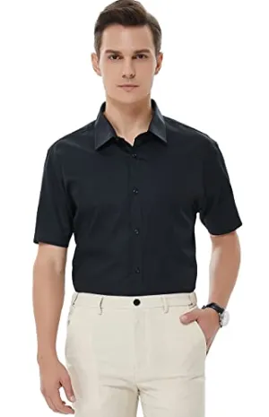Beninos Men's Short Sleeve Dress Shirt (5619 Black, S)