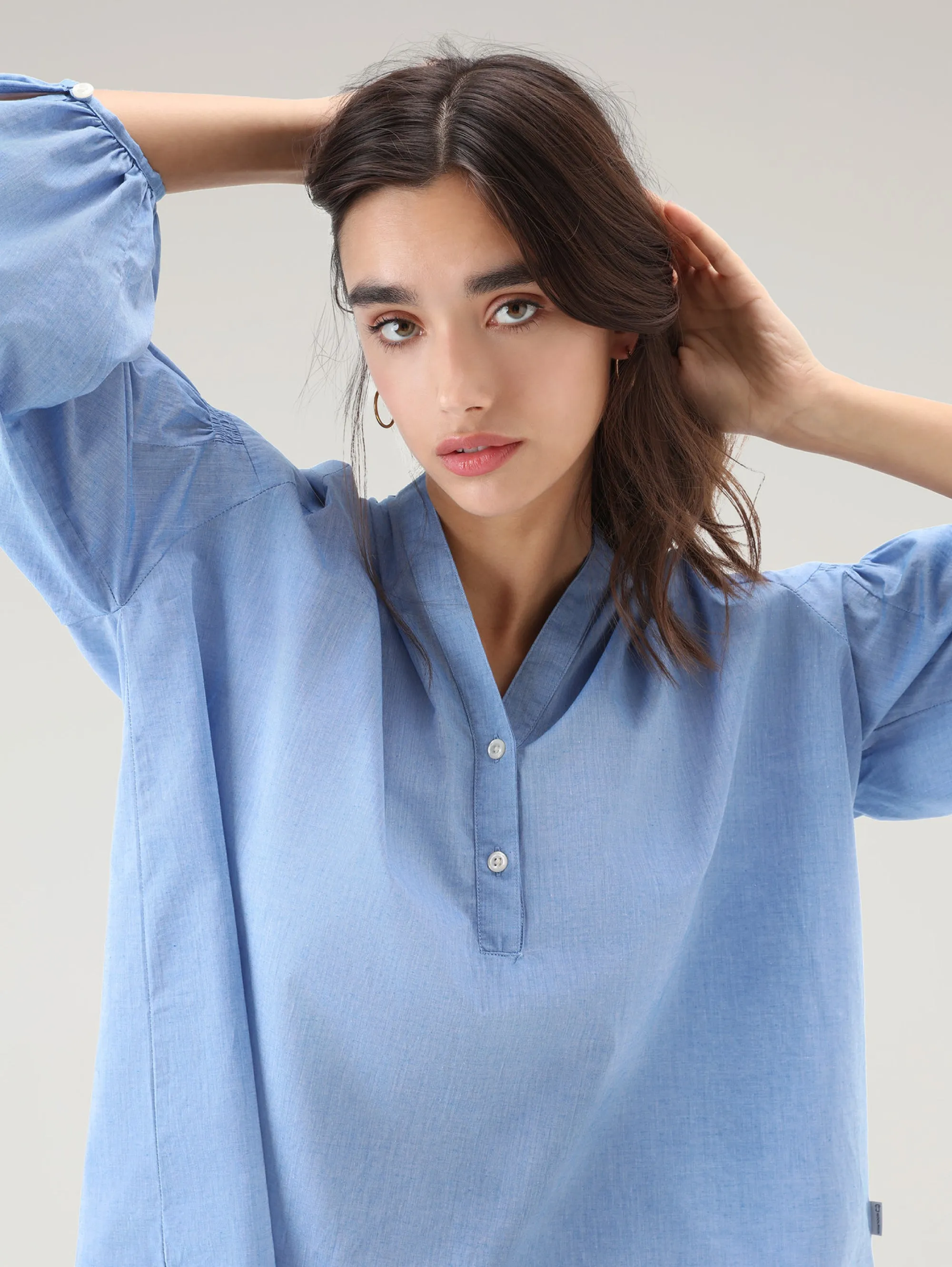 Blusa in Chambray Voluminosa Indigo