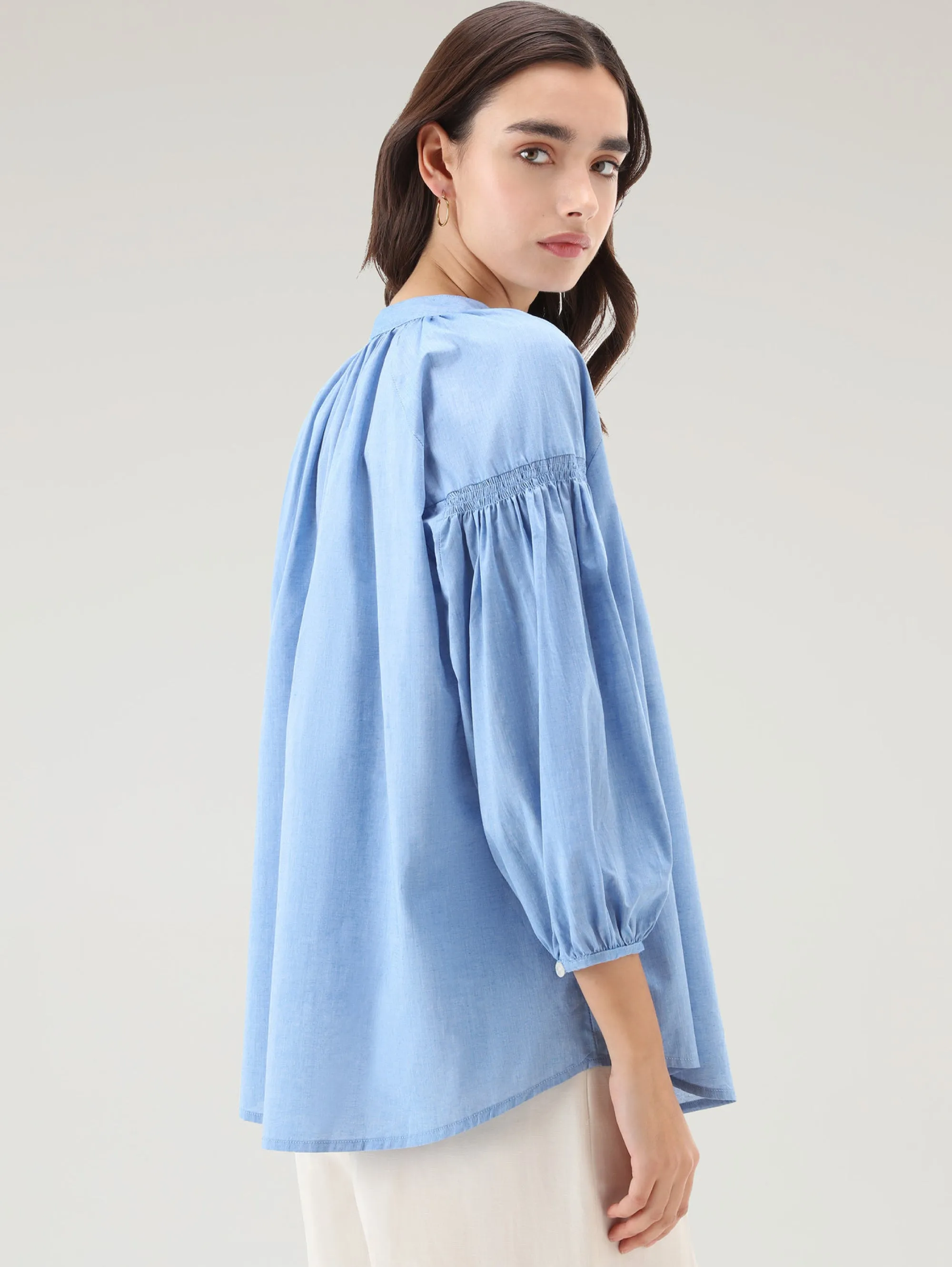 Blusa in Chambray Voluminosa Indigo