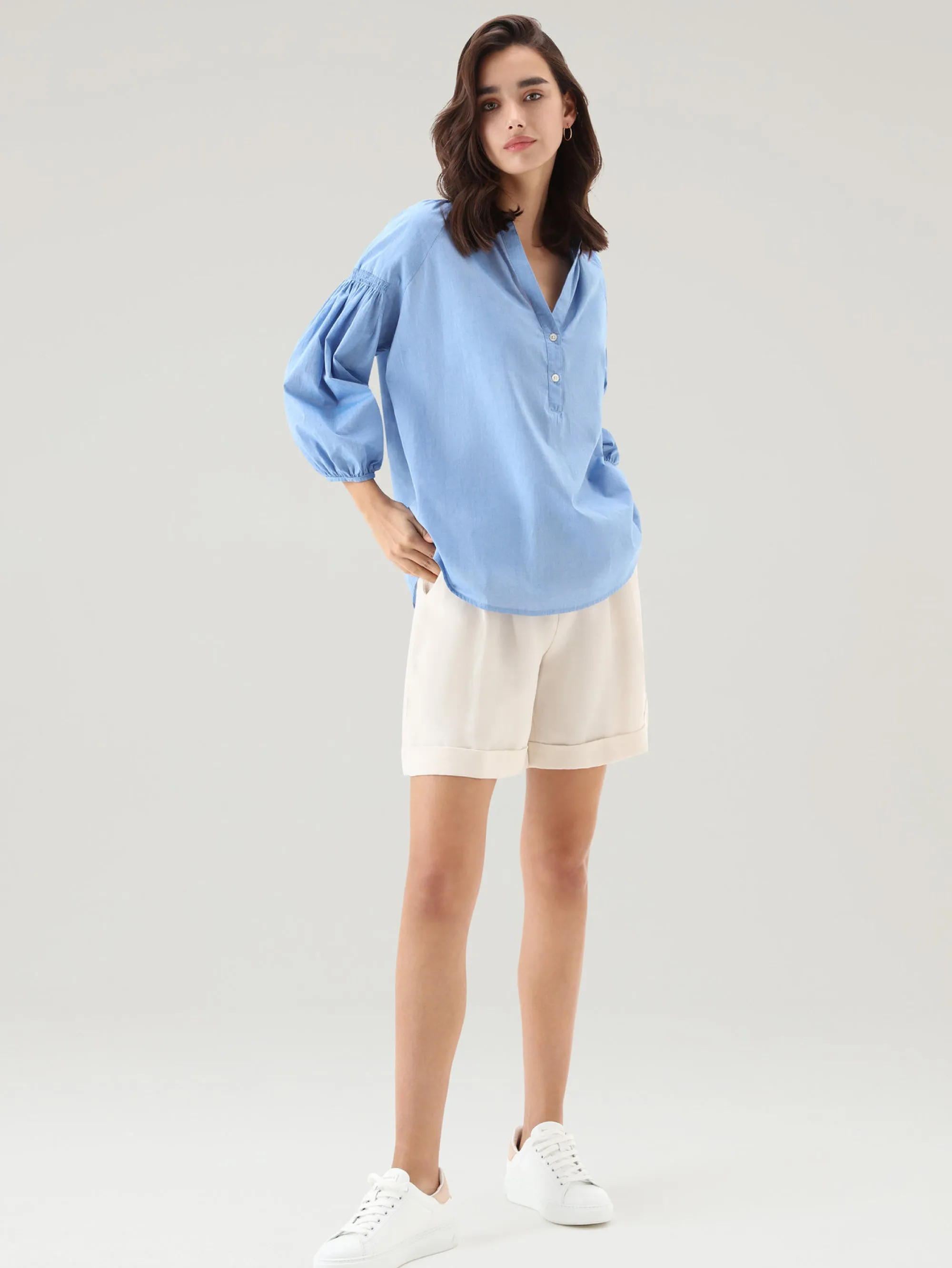 Blusa in Chambray Voluminosa Indigo