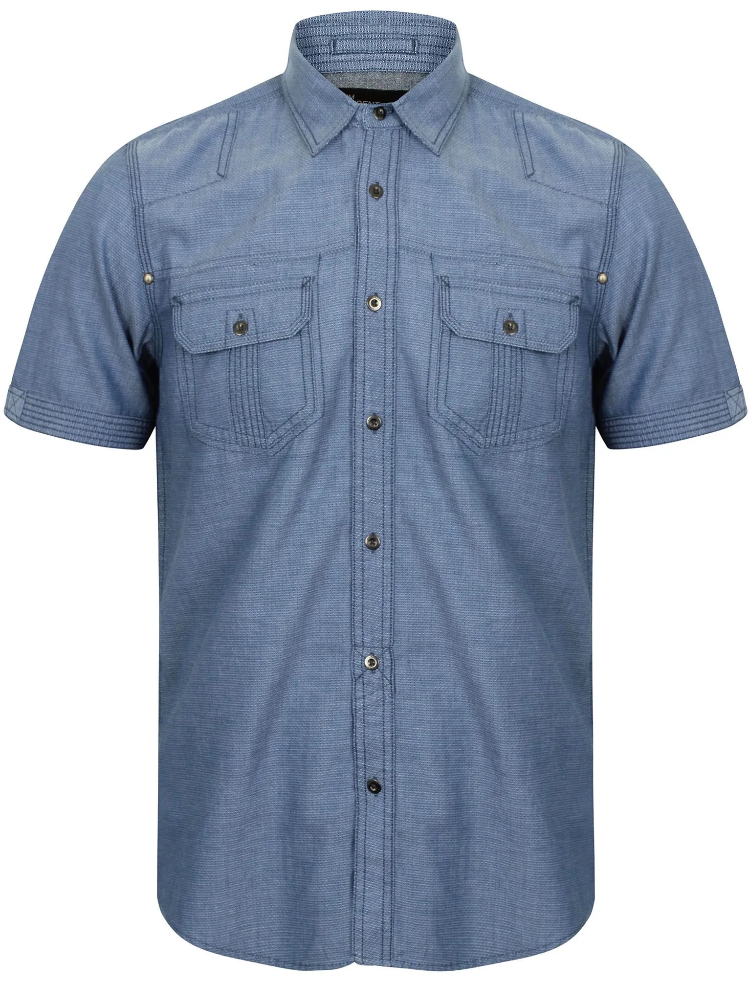 Cadiz Jacquard Chambray Short Sleeve Shirt in Navy - Dissident