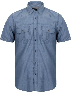 Cadiz Jacquard Chambray Short Sleeve Shirt in Navy - Dissident