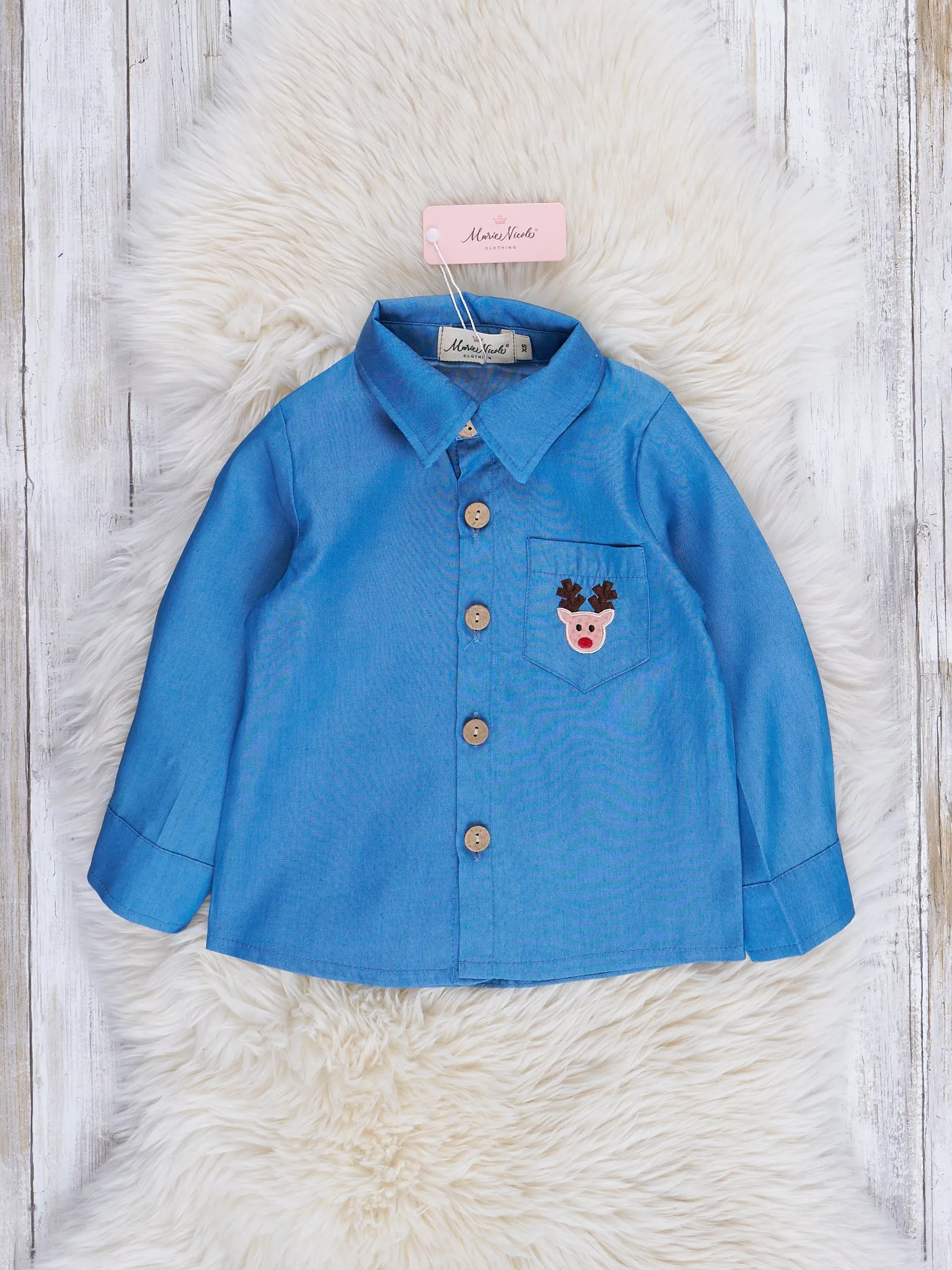 Chambray Embroidered Reindeer Pocket Shirt