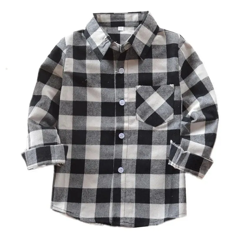 Children Boys Flannel Shirt Lattice Design