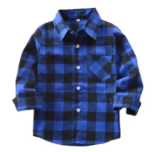 Children Boys Flannel Shirt Lattice Design