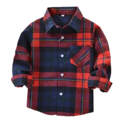 Children Boys Flannel Shirt Lattice Design