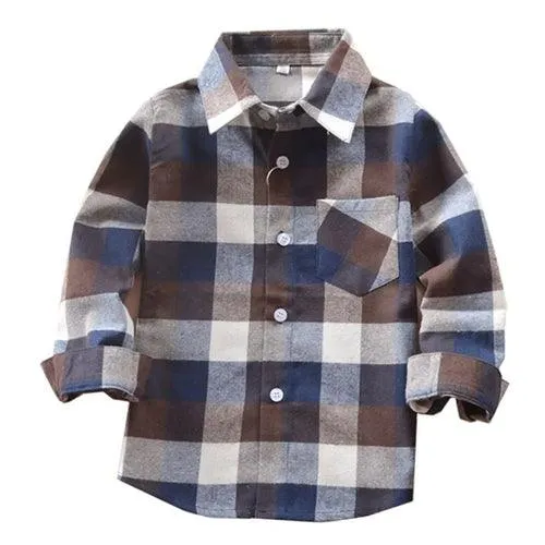 Children Boys Flannel Shirt Lattice Design