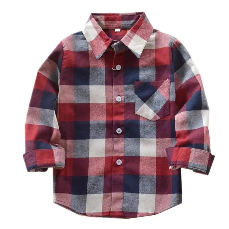 Children Boys Flannel Shirt Lattice Design