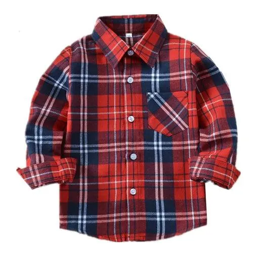 Children Boys Flannel Shirt Lattice Design