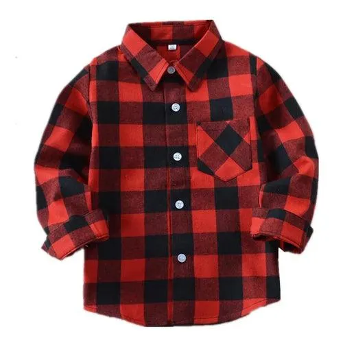 Children Boys Flannel Shirt Lattice Design