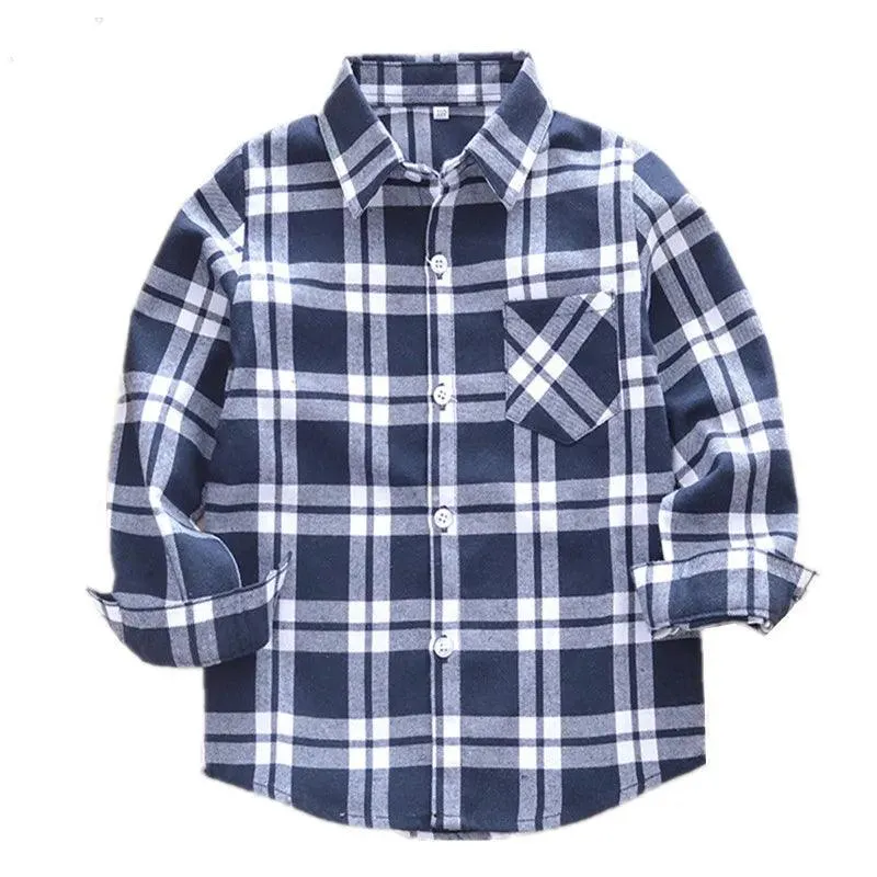 Children Boys Flannel Shirt Lattice Design