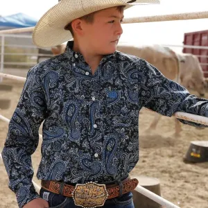 Cinch Boy's Blue Paisley Button Down Western Shirt