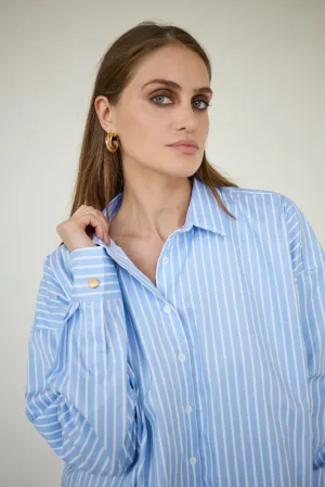 Classic Oversized Shirt Blue Wide Stripes