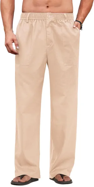COOFANDY Men's Casual Cotton Linen Pants Lightweight Relaxed Fit Yoga Trousers Summer Vacation Beach Pants Beige
