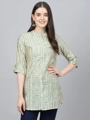 Cream Abstract printed Modal A-line Shirts Style Top