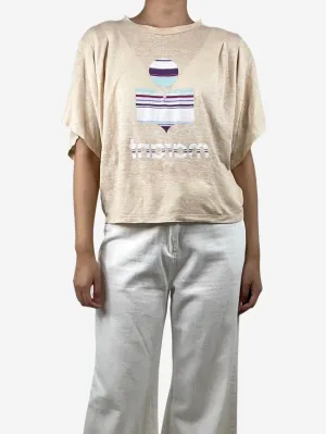 Cream printed cropped linen t-shirt - size M