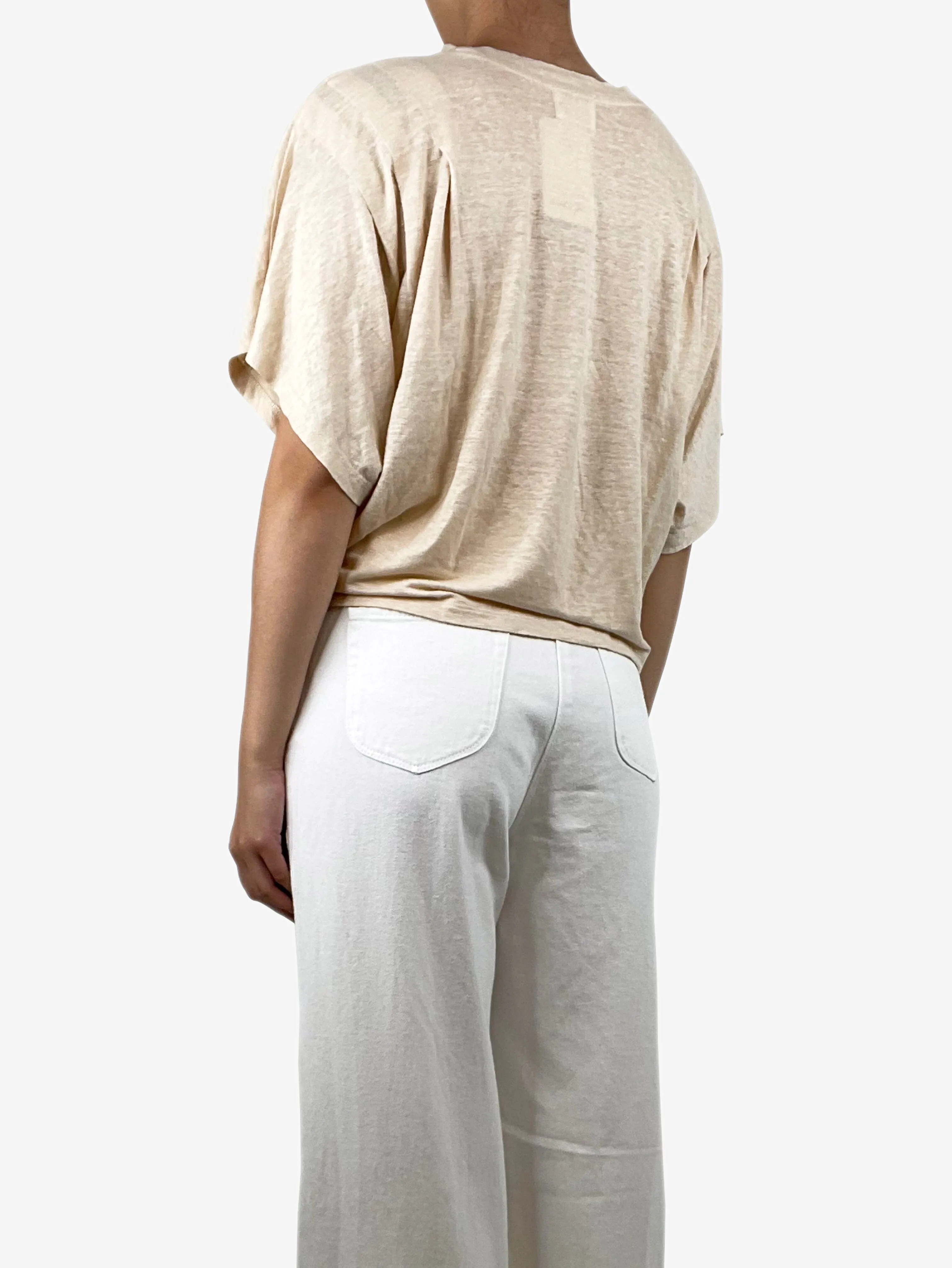 Cream printed cropped linen t-shirt - size M