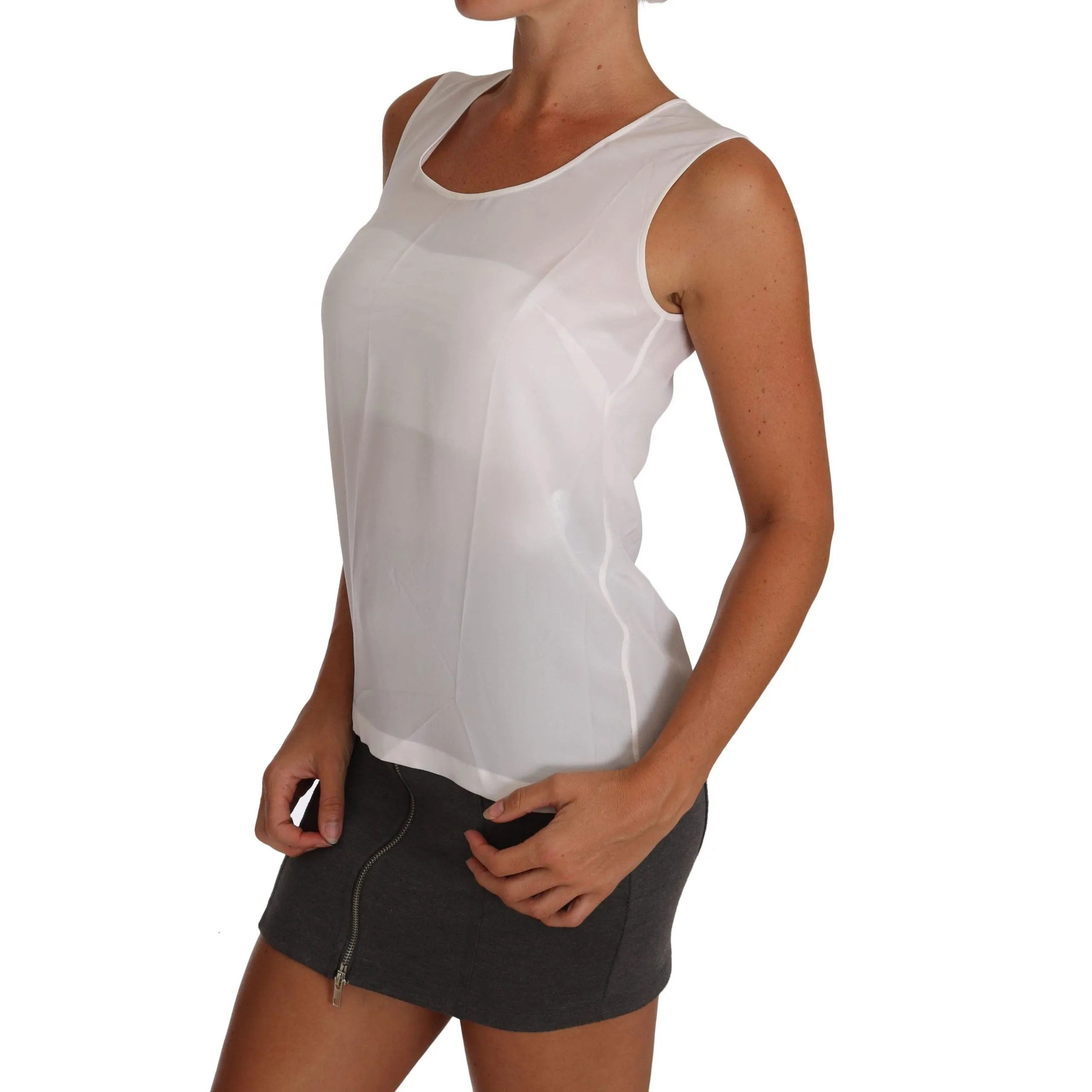 Dolce & Gabbana Elegant Sleeveless White Silk Blouse Top