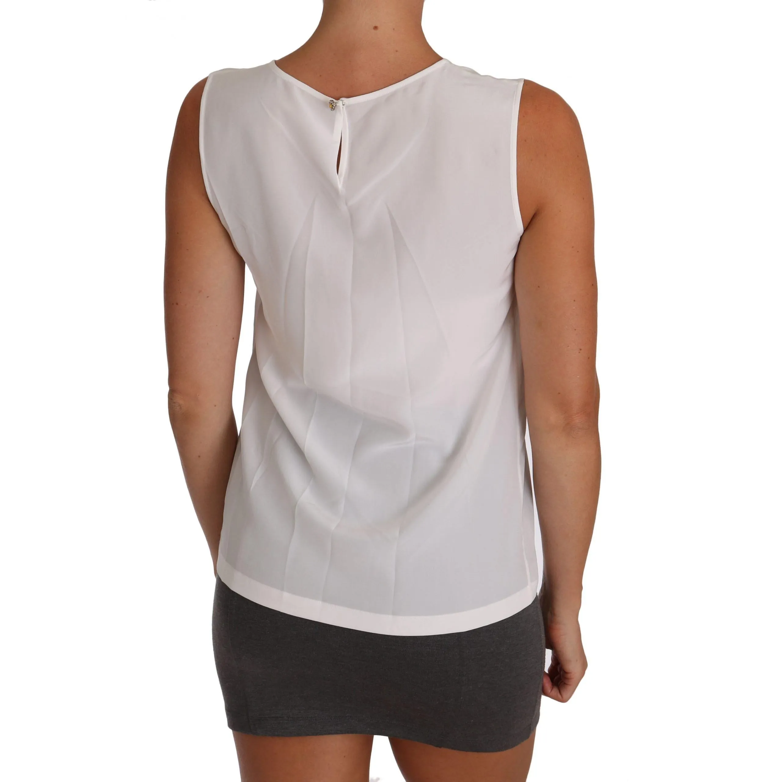 Dolce & Gabbana Elegant Sleeveless White Silk Blouse Top