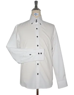 Double Collar Shirt - White and Black Button Down Shirt