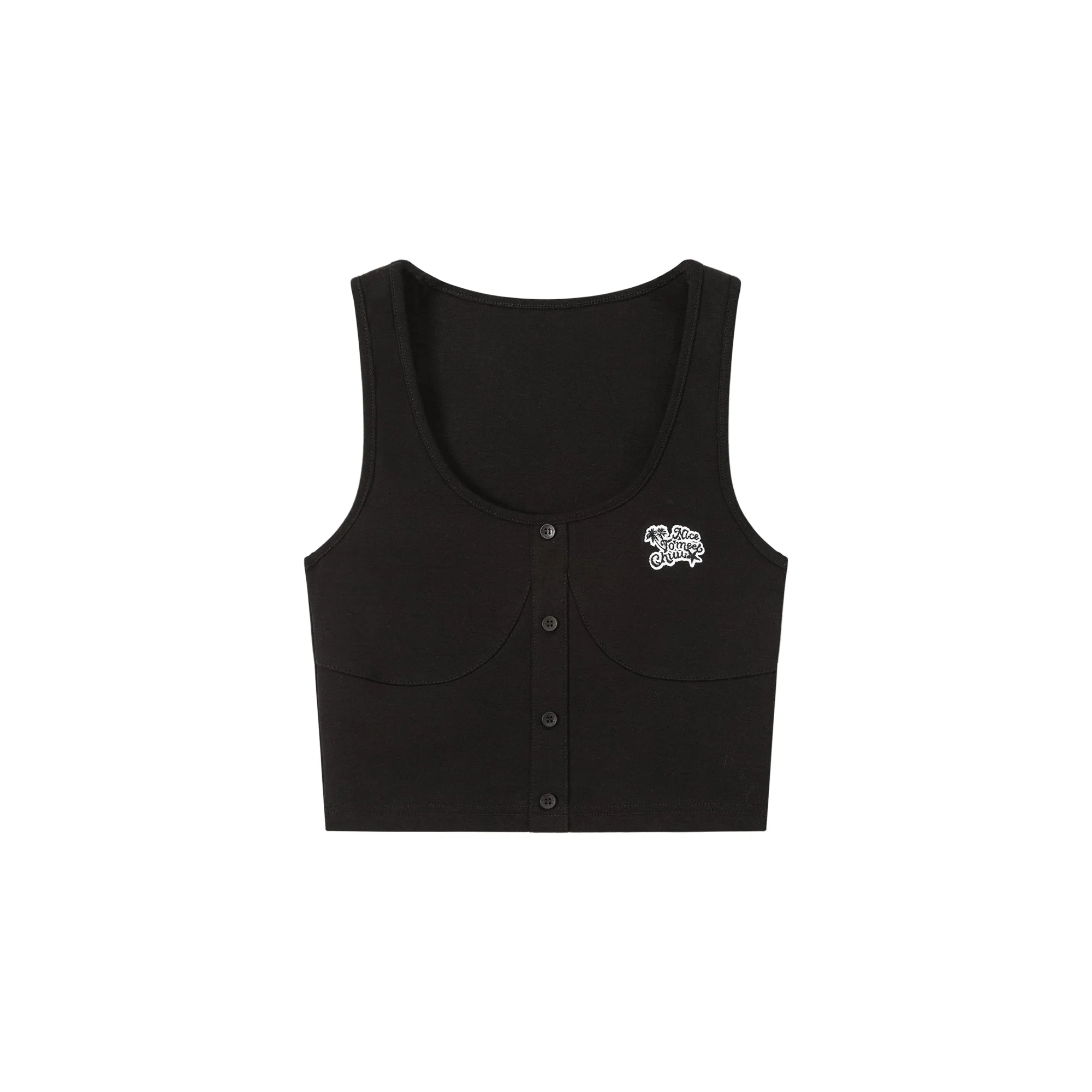 Embroidered Button Sleeveless Basic Top