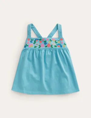 Embroidered Jersey Vest-Corsica Blue