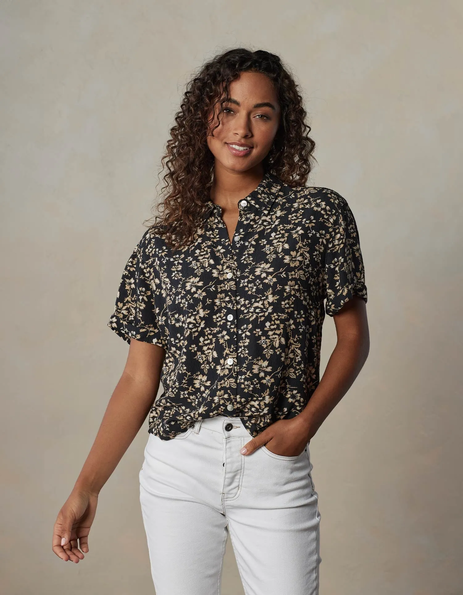 Ezra Crepe Rosie Button Up Shirt in Darkwood Floral