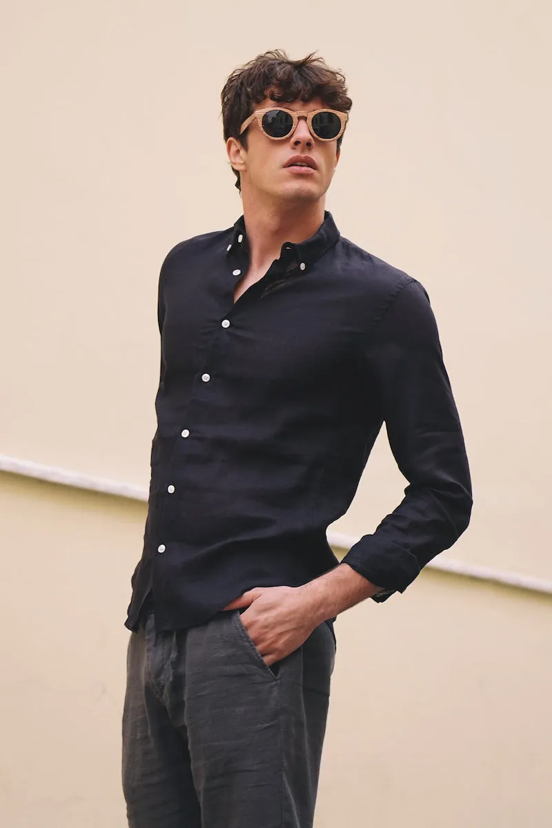 Faros Black Linen Shirt - Finest Italian Linen