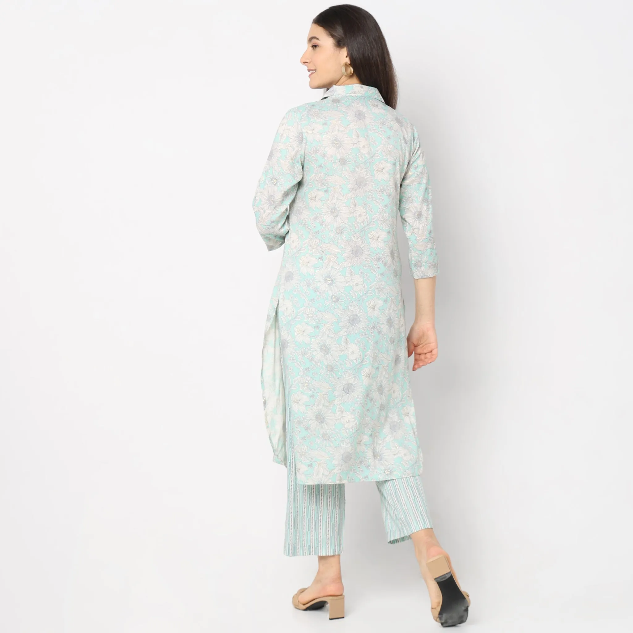 Flare Fit Printed Kurta with Palazzo Set