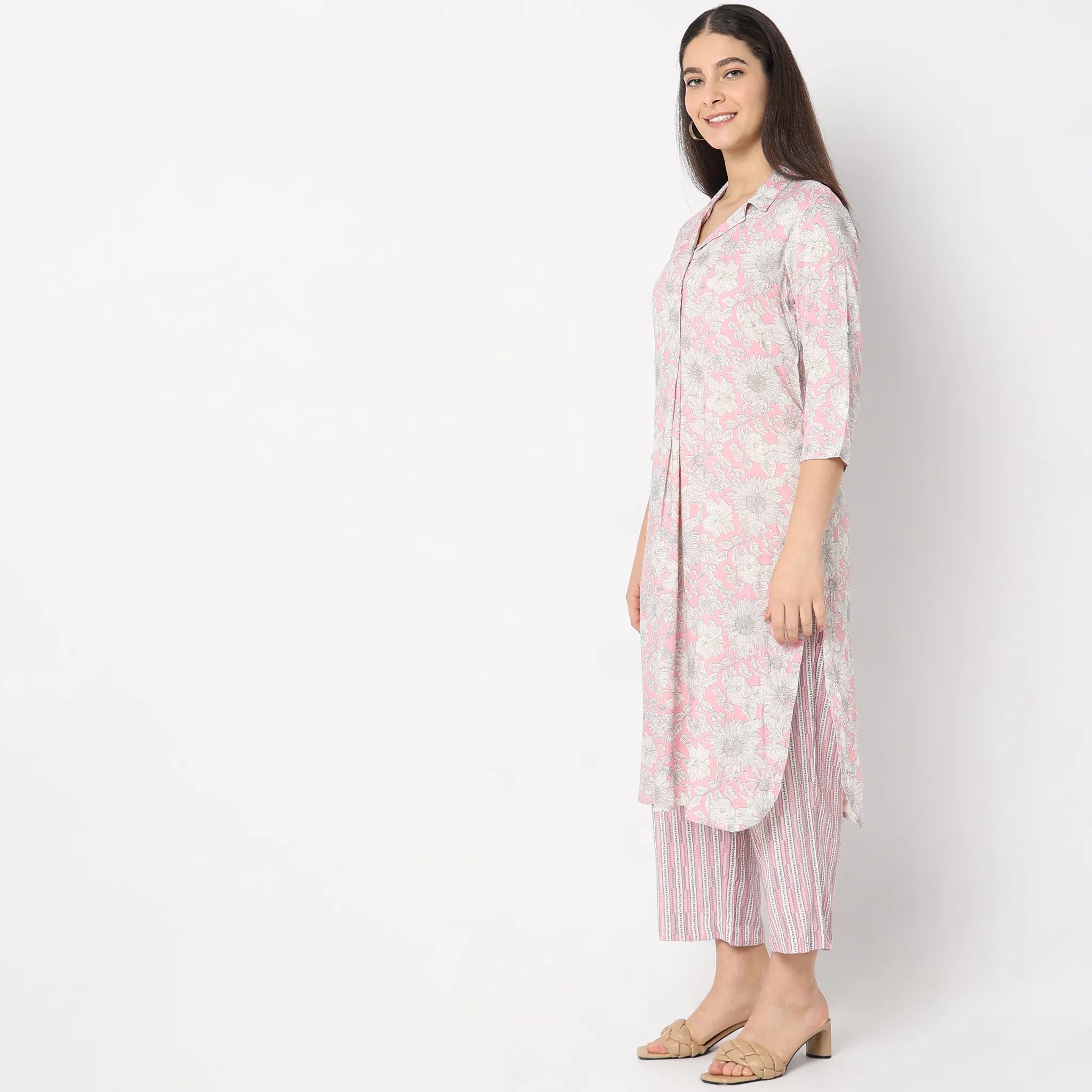 Flare Fit Printed Kurta with Palazzo Set
