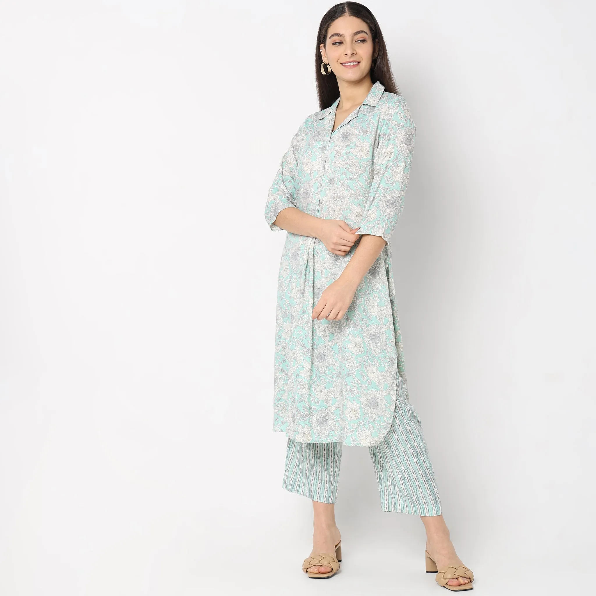Flare Fit Printed Kurta with Palazzo Set
