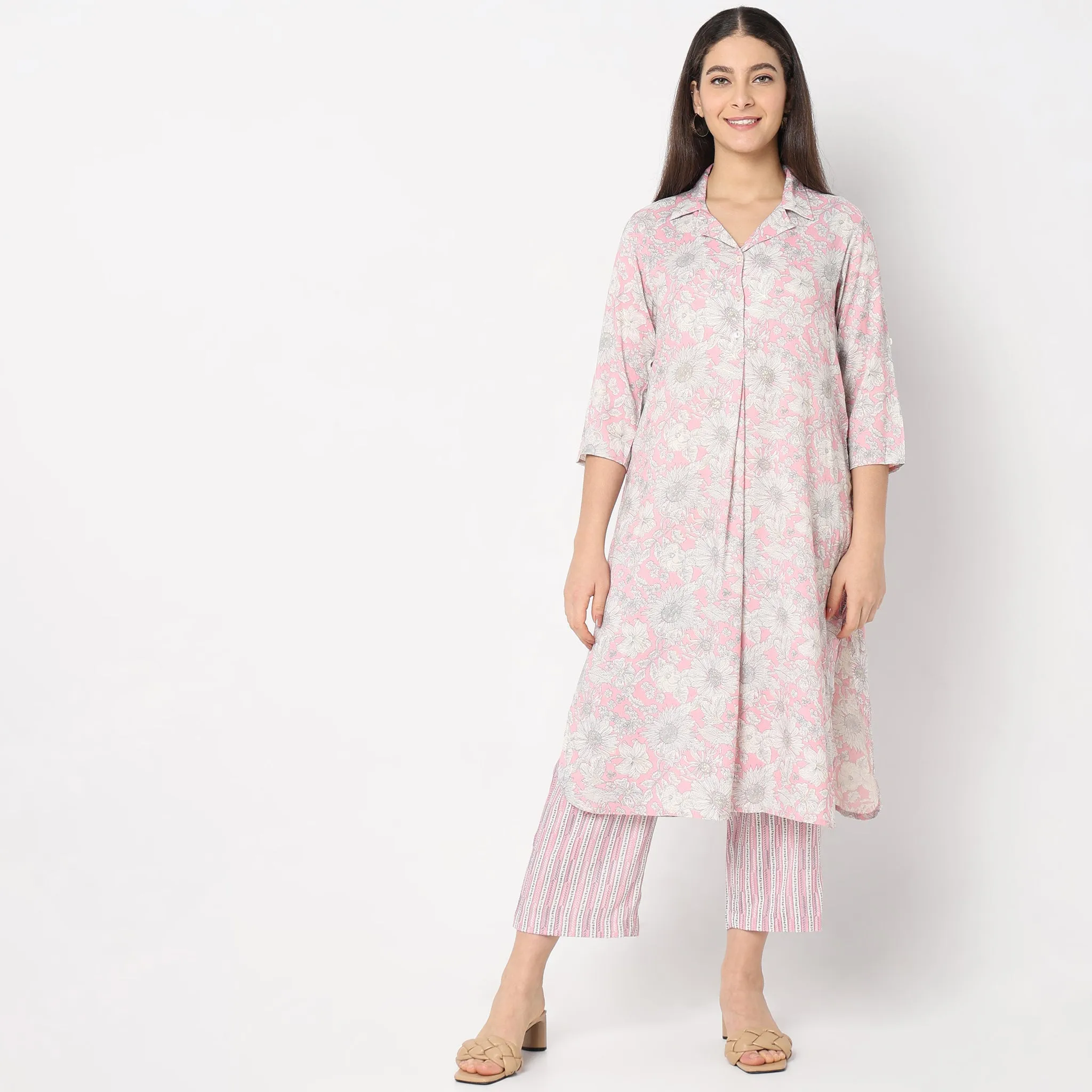 Flare Fit Printed Kurta with Palazzo Set