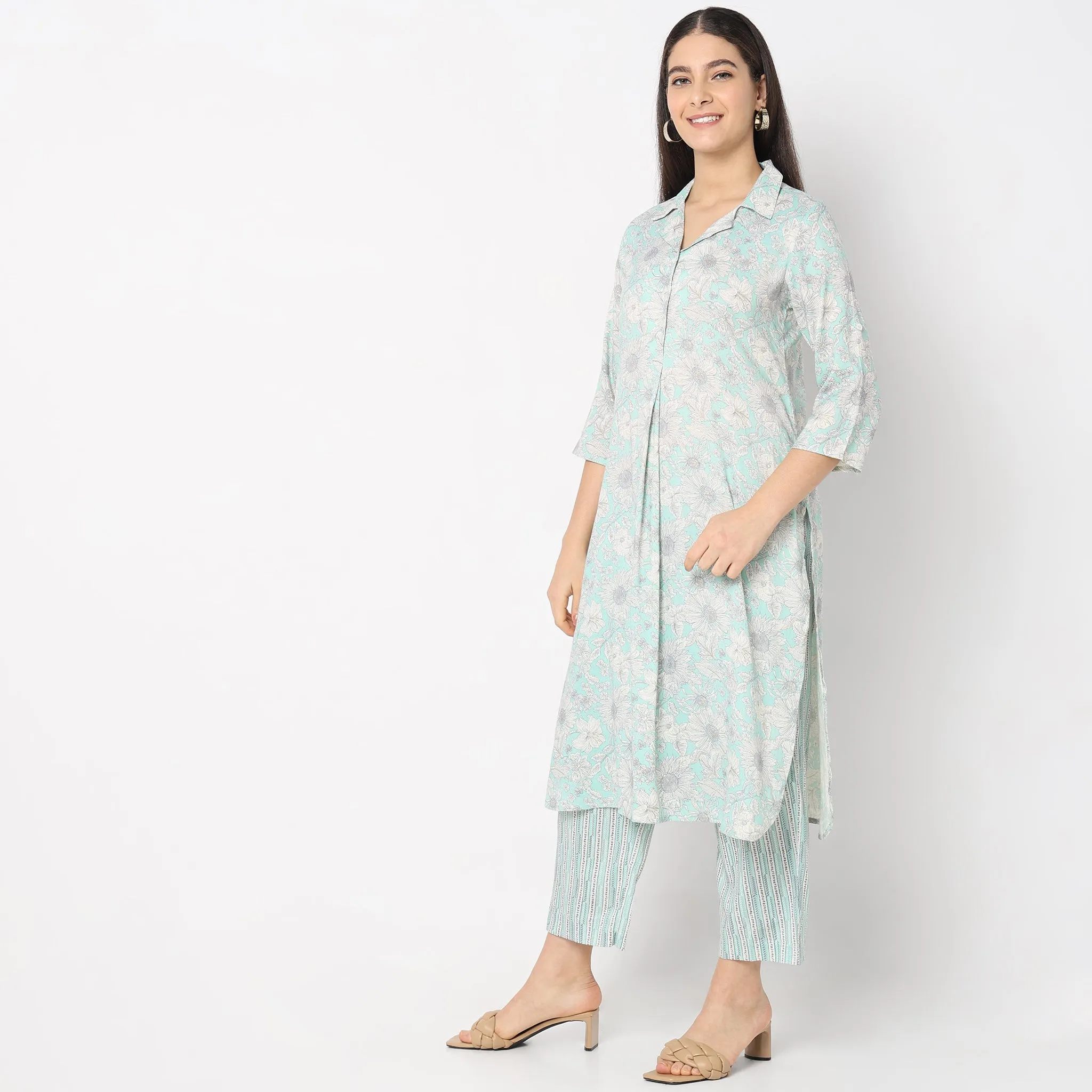 Flare Fit Printed Kurta with Palazzo Set
