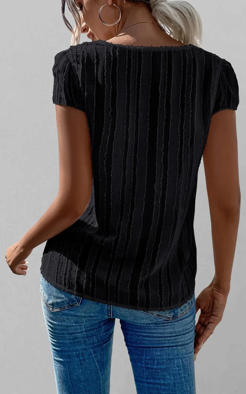 Flocked Tulle Sheer Top In Black