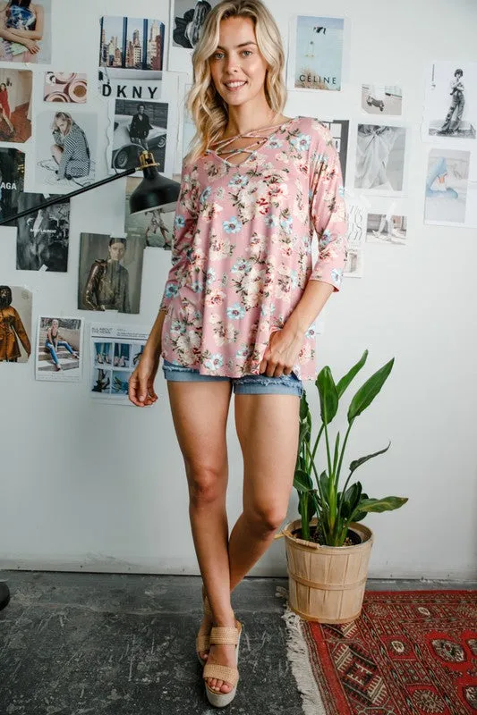 Floral Lace Up Top