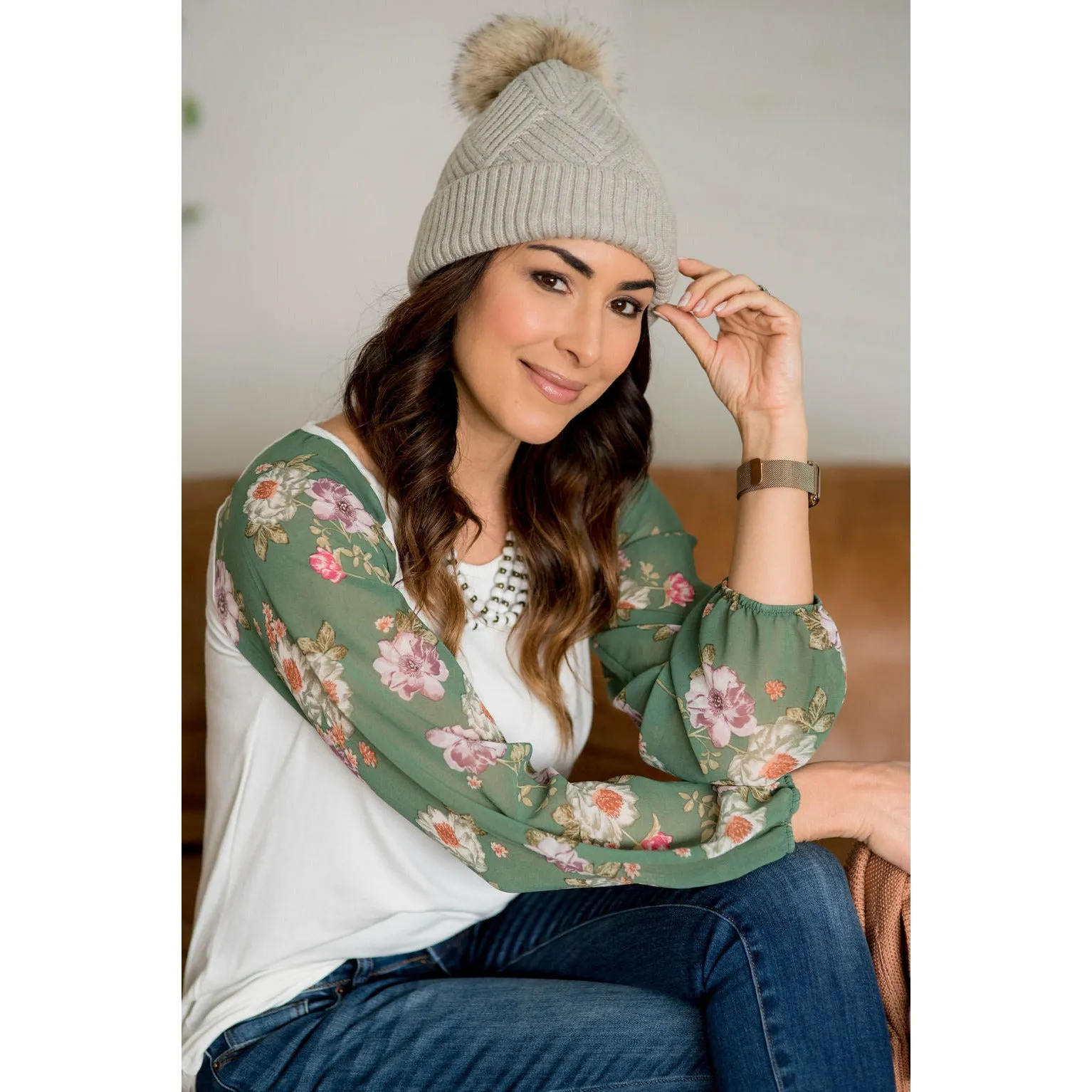 Floral Sheer Sleeve Blouse